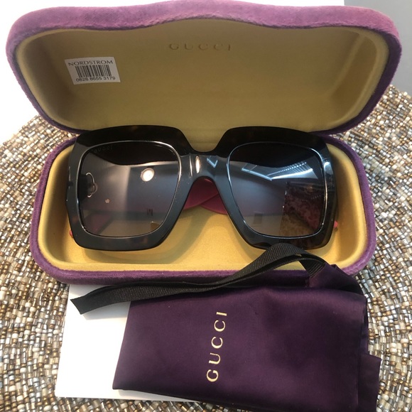 Gucci Accessories - Gucci Tortoise Shell and Pink Glitter Oversized Sunglasess.